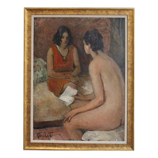 Gaetano Bocchetti, Confidences, Nude, 1970s, Oil Painting For Sale