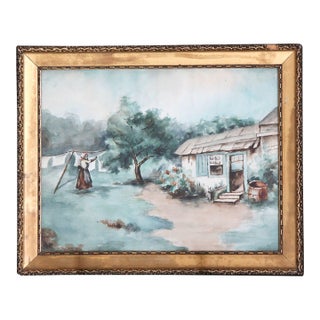 Stunning Original Old Watercolor, Gilt Frame, Nails and 1916 Newspaper For Sale