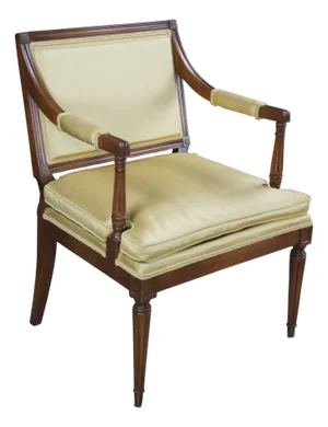 Late 20th Century Hickory Chair Co. Louis XVI French Directoire Mahogany Green Fauteuil Armchair