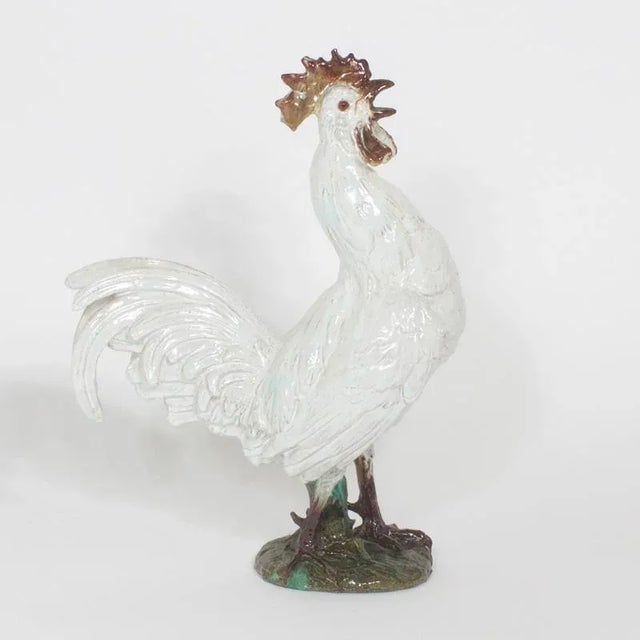Impressive glazed Terra Cotta or Majolica rooster with a confident cocky attitude. Having a brown cockscomb and beak,...