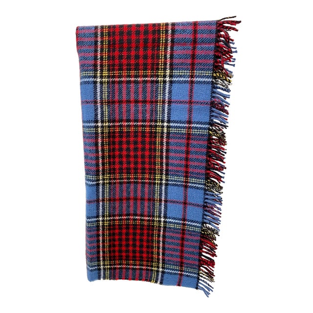 Merino Lambswool Knee Rug / Blanket in a Colorful Blue Plaid Pattern- Made in England For Sale