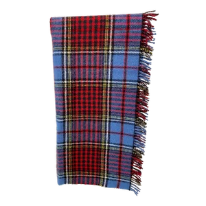 Merino Lambswool Knee Rug / Blanket in a Colorful Blue Plaid Pattern- Made in England
