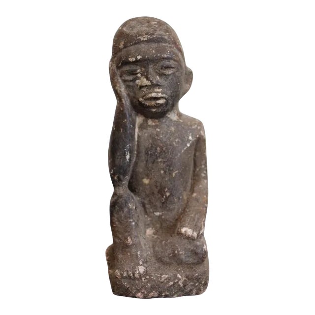 Late 19th Century The Thinker Statue, Carved Stone Figurine, African Tribal Art For Sale