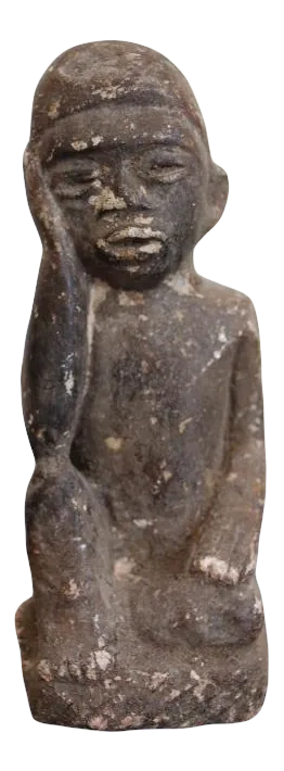Late 19th Century The Thinker Statue, Carved Stone Figurine, African Tribal Art