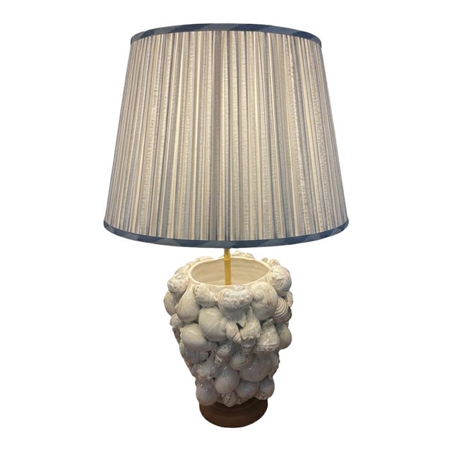 Italian Glazed Ceramic Seashell Table Lamp For Sale