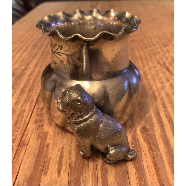 Mid 19th Century Victorian Silverplate Figural Toothpick Holder or Match Holder With Pug / French Bulldog / Boxer – Rare 19th C. Novelty - See Pics! For Sale - Image 5 of 8