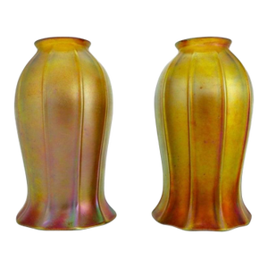 Pair of Antique Steuben Gold Aurene Tulip Shaped Art Glass Shades C1920