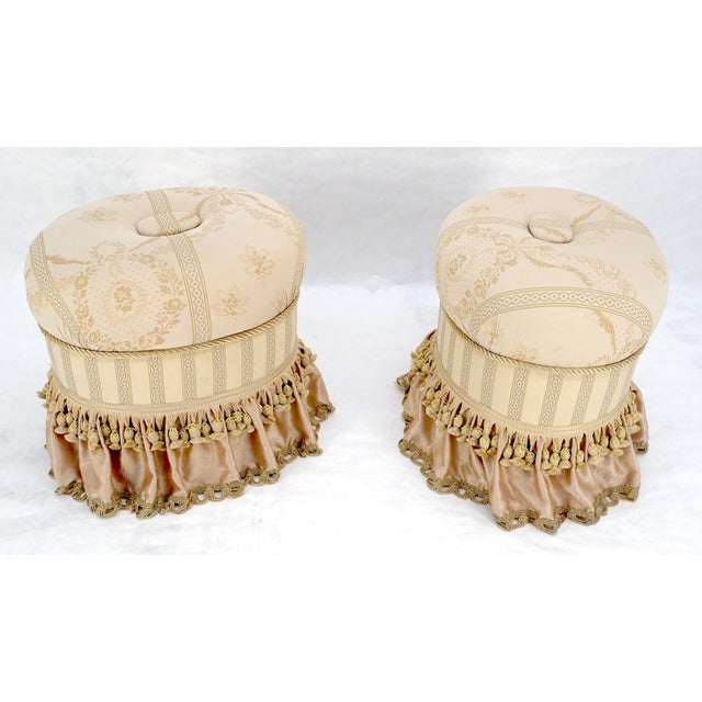 Hickory Chair Furniture Company Pair Decorative Upholstery w/ Tassels Oval Benches Ottomans Foot Stools MINT For Sale - Image 4 of 11