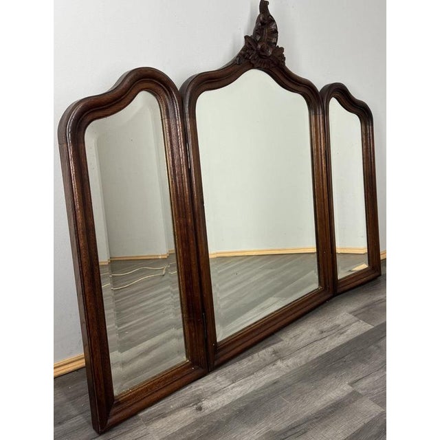 Antique French Rocaille Style Carved Oak Wall Mirror For Sale - Image 6 of 11
