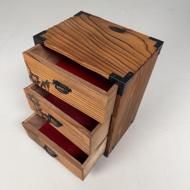 Vintage Japanese Sugi Drawer Cabinet with Floral Decor, 1980s For Sale - Image 6 of 10