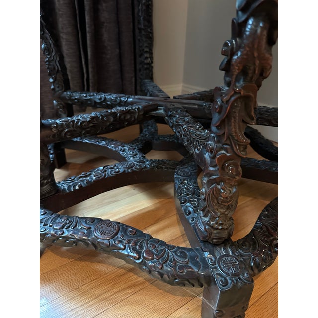 Early 20th Century Chinese Chippendale Style Carved Rosewood Round Center Hall Table With Dragon Motifs For Sale - Image 14 of 15