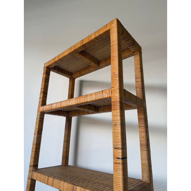 Mid-Century Modern Vintage Coastal Boho Rattan-Wrapped Five-Tier Étagère For Sale - Image 3 of 14