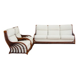 Sofa and Lounge Chairs in Bamboo, 1970s, Set of 3 For Sale