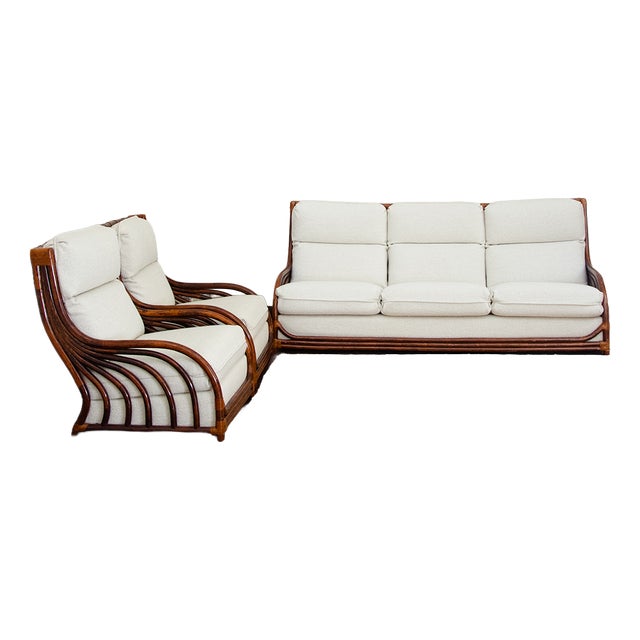 Sofa and Lounge Chairs in Bamboo, 1970s, Set of 3 For Sale