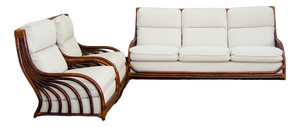 Sofa and Lounge Chairs in Bamboo, 1970s, Set of 3