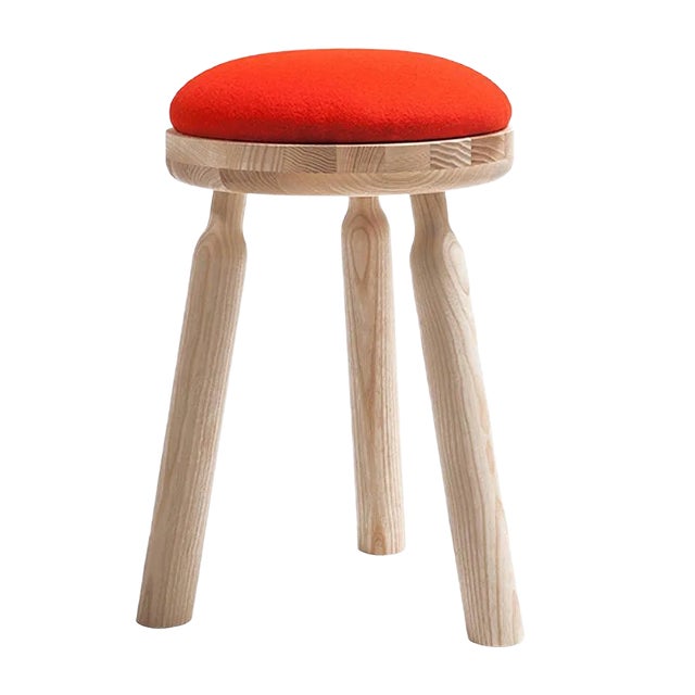 Ninna Stool in Natural Ash with Red Wool Seat by Carlo Contin for Adentro For Sale