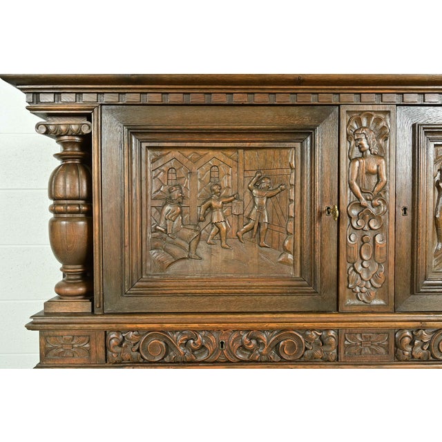 Antique Danish Renaissance Revival Carved Oak Bar Cabinet, Circa 1890s For Sale - Image 10 of 16