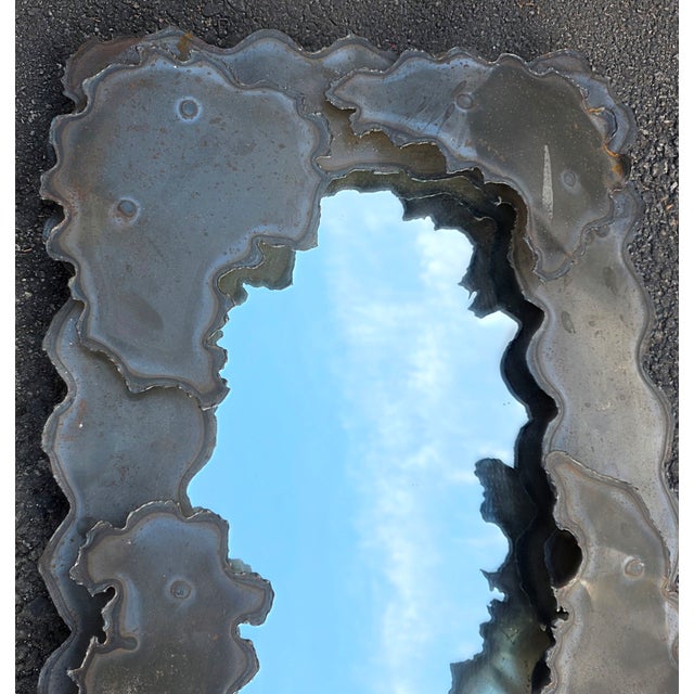 Mid 20th century Industrial Brutalist Hand-Welded Steel Wall Mirror For Sale - Image 4 of 5
