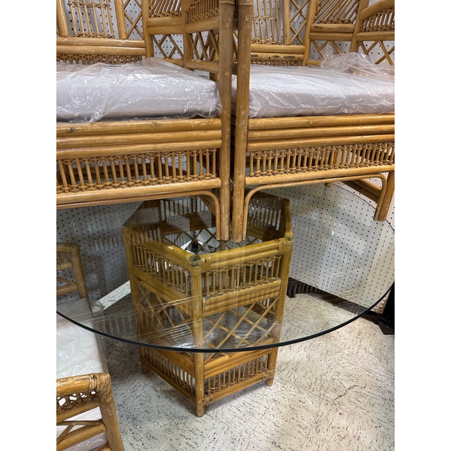 English Vintage Brighton Pavilion Style Rattan Dining Set With Glass Table & 4 Chairs For Sale - Image 3 of 6