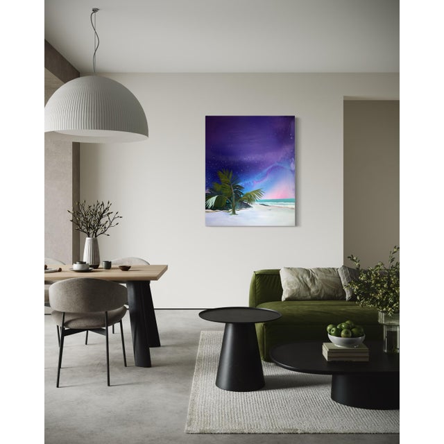 "Tulum" by Javiera Da Fonseca Ilić, Tulum Mexico Tropical Coast, Dreamy Palm Tree Purple Sky, Caribbean Bohemian Landscape, Original Oil Painting For Sale In Monterey, CA - Image 6 of 9