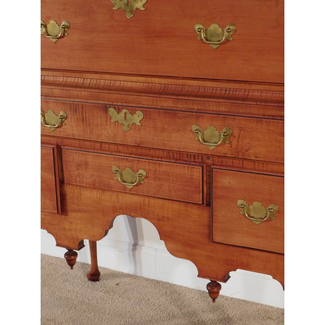 Ca. 1960s 2 Piece Curly Tiger Maple Flat Top Queen Anne Highboy W/ Secret Drawer 73" T For Sale - Image 4 of 17