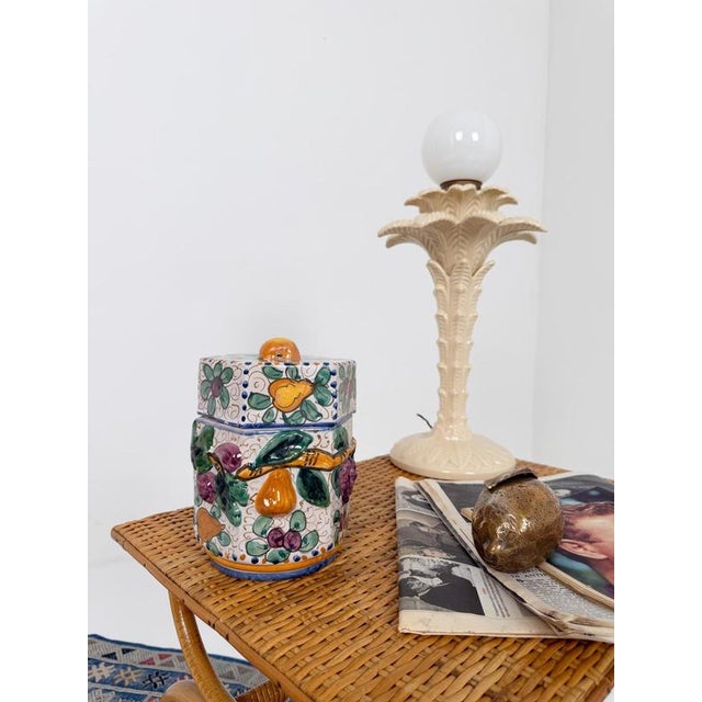 Handcrafted Italian Majolica Ceramic Jar with Fruit Relief Decoration, 30s, 1930s For Sale - Image 3 of 18