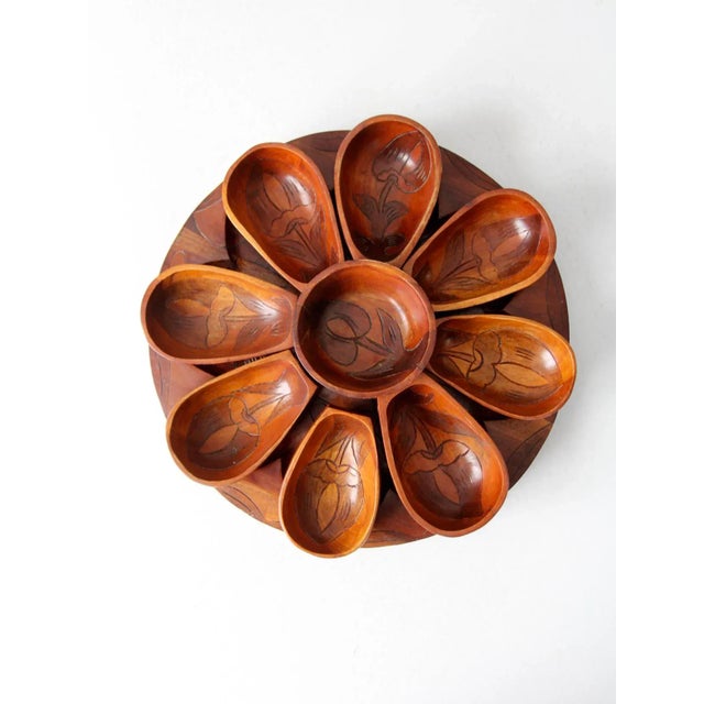 Mid-Century Tropical Carved Wood Serving Tray Set - Set of 10 For Sale - Image 10 of 10