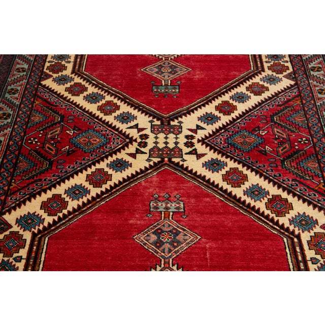 Handmade Red Vintage Heriz Designed Wool Runner in Red For Sale - Image 4 of 8