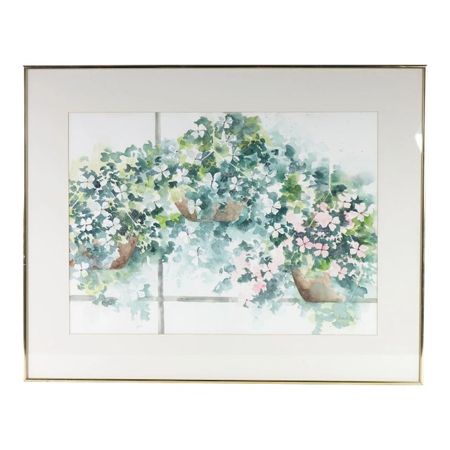 Large Floral Still Life Original Watercolor on Paper Painting, Signed For Sale