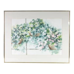 Large Floral Still Life Original Watercolor on Paper Painting, Signed