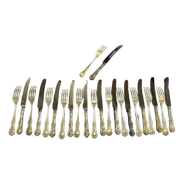Vintage Russell Pattern Silver-Plated Knife and Fork by Mappin & Webb, Set of 24 For Sale