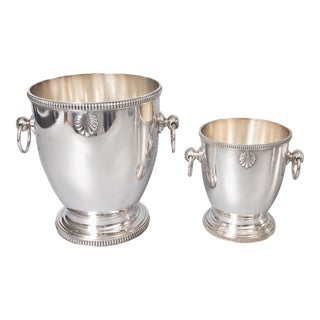 Mid-20th Century French Silver Plate Shell Design Matching Champagne Bucket & Ice Bucket - Set of Two For Sale