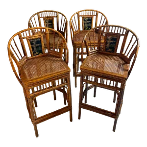 Mid 20th Century Set of 4 Bamboo Bar Stools