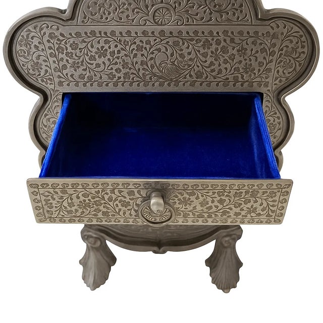 1960s Fred Zimbalist Musical Jewelry Cabinet — Hand-Engraved Nickel Silver, Plays Beautifully For Sale - Image 11 of 12