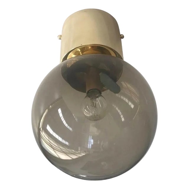 21st Century Italian Uno Polished Brass and Smoky Murano Globe Flush Mount by Fabio LTD For Sale