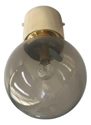 21st Century Polished Brass and Smoky Globe Uno Flush Mount by Fabio LTD
