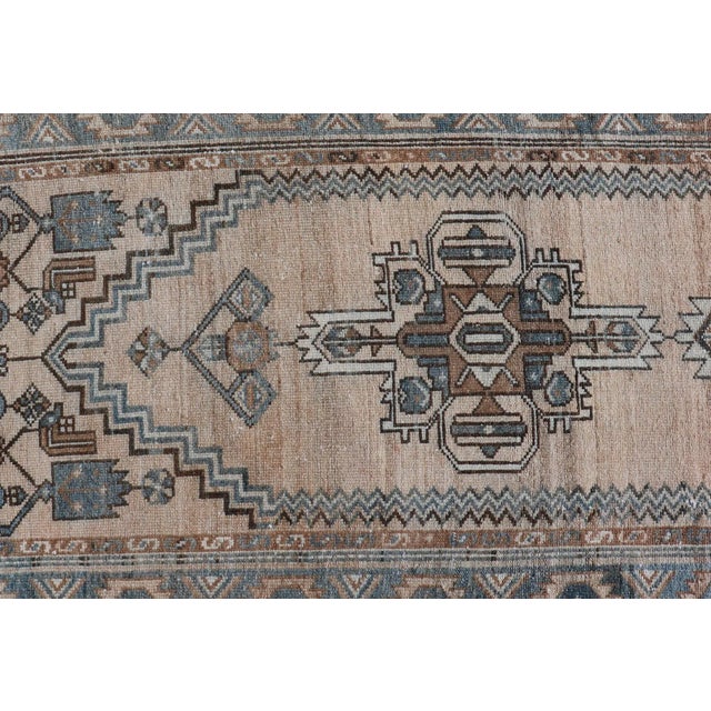 Antique Persian Hamedan Runner With Sub-Geometric Design in Soft Blue and Cream 3'3 X 15'1 For Sale In Atlanta - Image 6 of 10