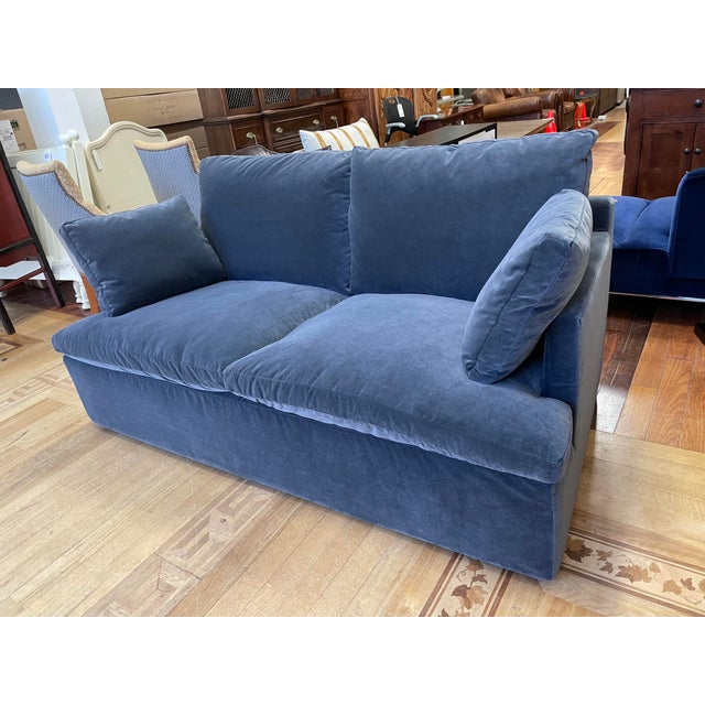 Restoration Hardware Cloud Navy Velvet Slipcover Sofa Chairish