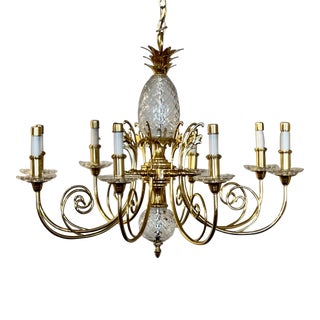 Quoizel Eight Arm Brass and Crystal Pineapple Chandelier For Sale