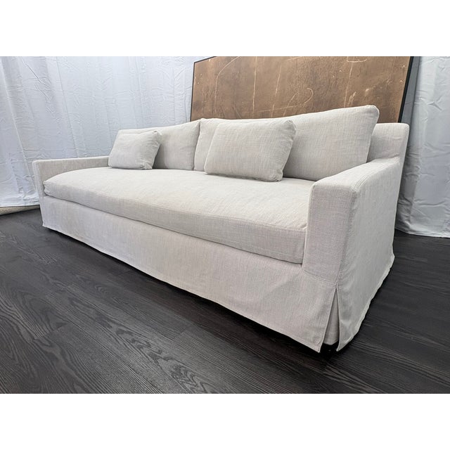 Rh Belgian Track Arm Sofa 9' Luxe Depth | Dove Perennials® Performance Textured Linen Weave | Down-Feather Fill For Sale - Image 14 of 18