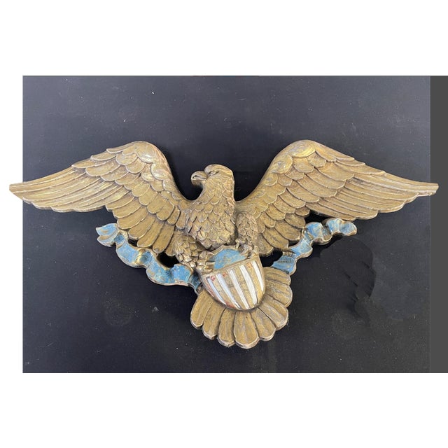 Vintage French Country Syroco Patriotic American Eagle Gold Wall Picture Plaque For Sale - Image 12 of 13