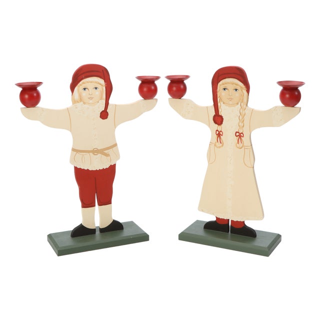 Swedish Gnome Couple Candleholders, 1960s, Set of 2 For Sale
