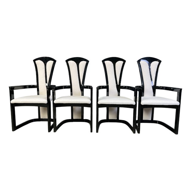 Italian Lacquered Wooden Dining Chairs, 1980s, Set of 4 For Sale