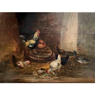 Unknown, The Chicken Farm, Oil, 19th Century For Sale