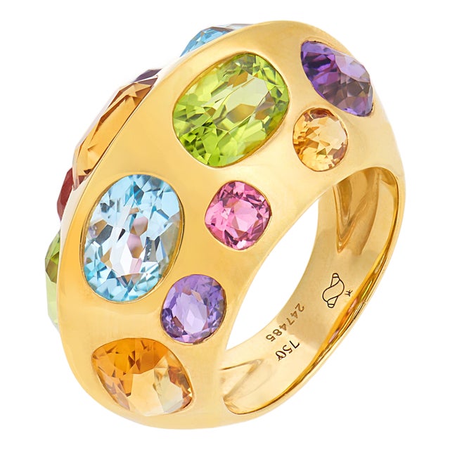 1990s Seaman Schepps 13.00 Carat Gemstone 18k Yellow Gold Antibes Ring, Size 6 For Sale