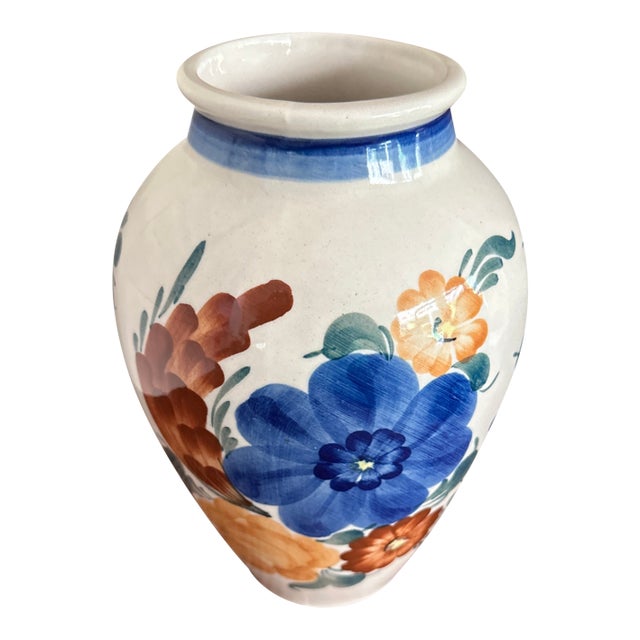 1980s Wloclawek Fajans Poland Hand Painted Pottery Vase For Sale