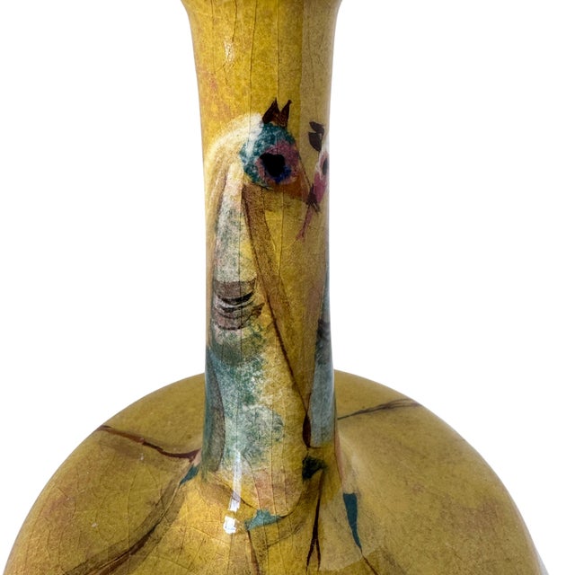 Signed Polia Pillin California Studio Pottery Vase with Whimsical Fantasy Animal Motif A charming and authentic hand-...