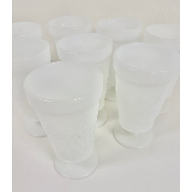 Farmhouse Set of 8 Vintage White Milk Glass Goblets – Textured Pattern For Sale - Image 3 of 8