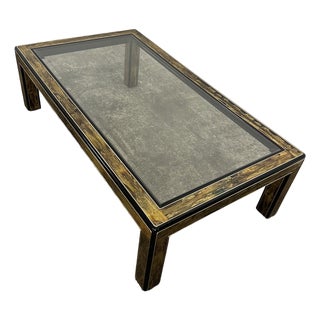 1970s Bernhard Rohne for Mastercraft Acid-Etched Brass and Black Lacquered Coffee Table For Sale