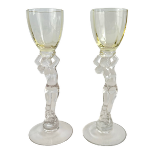 Cambridge Statuesque Nude Stem Cordial Glasses Brandy Port Wine Pale Yellow Bowl
